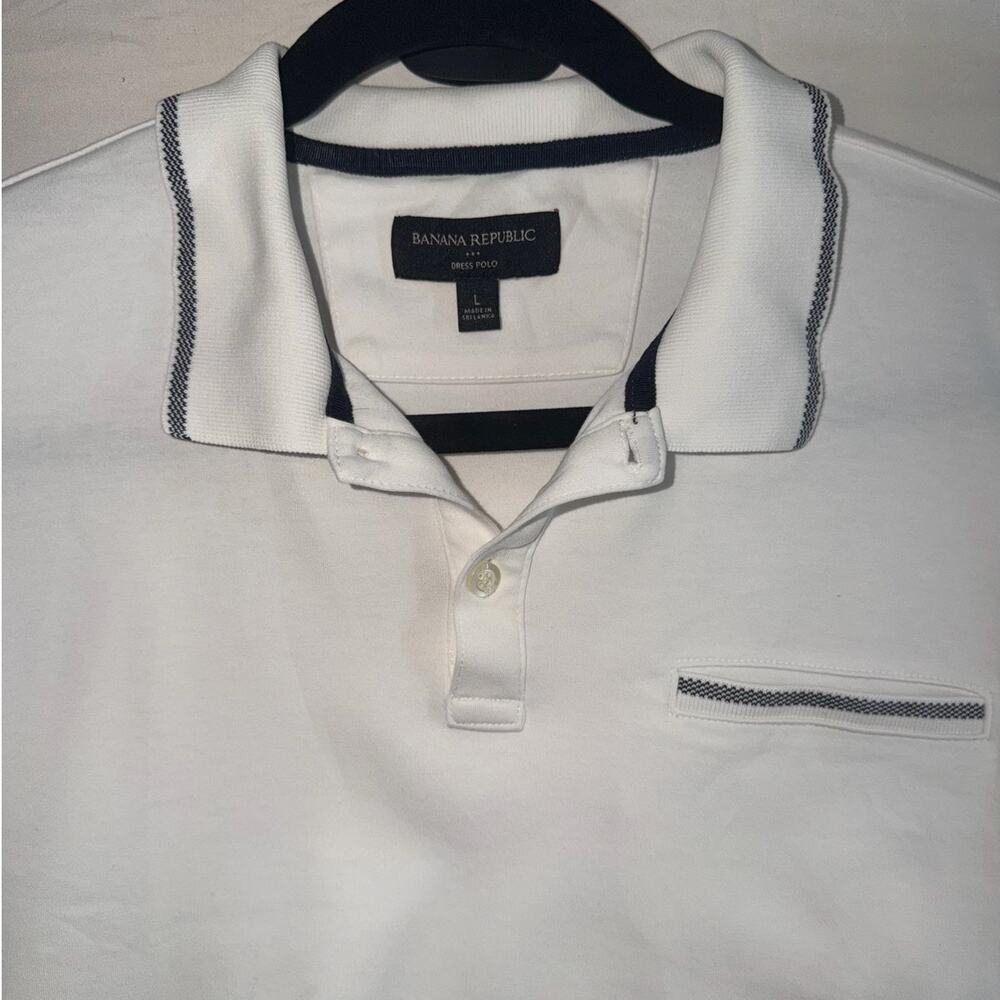 Banana Republic Mens Large White Luxe Touch Dress Polo Shirt Tipped Pocket